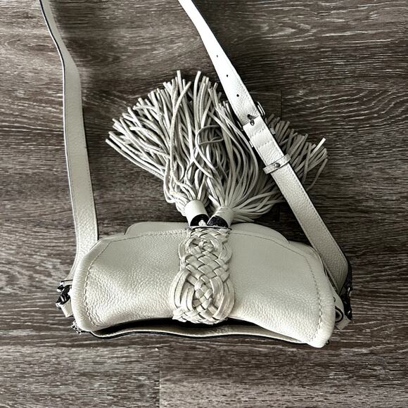 Rebecca Minkoff Isobel Tassel Saddle Bag Gray Leather Crossbody Shoulder VGUC - Picture 11 of 16